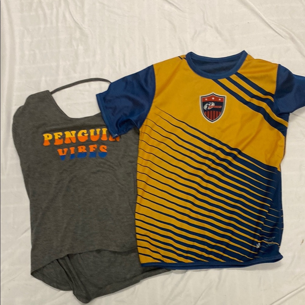Penguin Vibes Gray Tank Top and Yellow-Blue Sports Tee